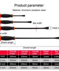 Heavy Duty Pry Bar Set With Thick Strike Caps And Industrial Grade Ergonomic Handles, four different sizes, dimensions displayed