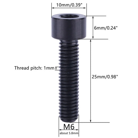 Black titanium bolt with hex socket head, M6x25mm length