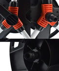 Close-up of connections on Portable Hose Reel Storage Shelf For One Half Inch Hose Up To 20 Meters Garden Hose Trolley