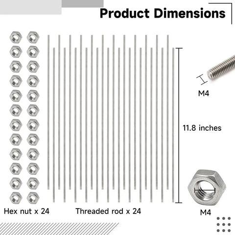 12-Inch 304 Stainless Thread Rod Set With 24 Eight-32 Rods And 24 Hex Nuts Complete Garden Bead Craft Kit, 11.8 in rods shown