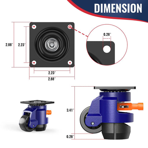 Product dimensions of Heavy Duty Leveling Casters Set Of 4 With Ratchet Handle For Quick Height Adjustment, Each Castor Supports Up To 2200 Lbs