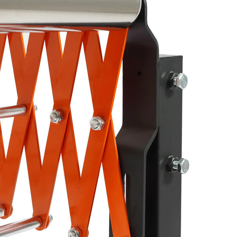 Durable Adjustable Conveyor Rollers With Wheels For Heavy Lifting Projects Expandable Work Table Supporting Up To 176 lbs iron frame with orange detail.