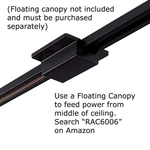 Close-up of black track from Six Foot Black Rigid Aluminum Track Lighting Kit With Halo Single Circuit Rails, no floating canopy