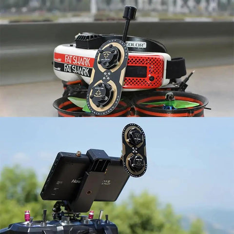 11dBi Circularly Polarized Leaf Antenna For FPV Drones RPSMA To RPSMA High Gain mounted on drone and remote control