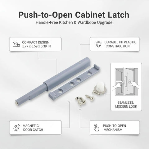 Push To Open Magnetic Cabinet Latch Handle Free Door Catch For Kitchen Cabinets And Wardrobes Durable PP Plastic Grey 1 Pack
