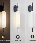 Black Milk Glass Wall Sconces Set Of 2 For Living Room Bedroom Hallway Mid Century Modern Style Lighting Fixtures with glow effect