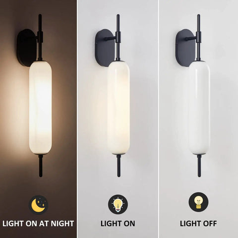 Black Milk Glass Wall Sconces Set Of 2 For Living Room Bedroom Hallway Mid Century Modern Style Lighting Fixtures with glow effect