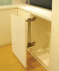 Concealed Lateral Swing Door Hinge Set For Tight Spaces Built Tough Durable Quiet Soft Close Cabinet Hinges installed in corner cabinet.