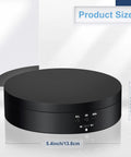 360 Rotating Display Stand Turntable Usb Powered Black Mirror Finish showcasing dimensions 5.4inch and 1.4inch in black finish.