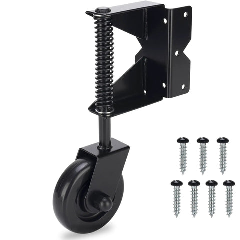 Heavy Duty Wooden Fence Gate Caster With 360 Degree Swivel For Outdoor Swinging And Rolling Gates Four And A Half Inch Wheel 220 Lb Capacity Black Left Install Gate Support Wheel Kit
