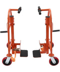 Rock Solid Furniture Moving Kit With 1300 Lb Rating Steel Slider Pads that Roll Smooth on Hardwood Floors while Loading Couches and Fridges No Sweat For Weekend Movers, showing orange furniture moving carts with wheels.