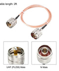 UHF PL259 Male To N Type Male Coax Cable RG316 For Antenna Analyzer And Ham Radio Transceiver, 2 Ft, connectors close-up