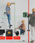 Heavy-Duty 12 Ft Laser Level Pole Kit with tripod in use on construction site, includes telescoping pole and laser setup