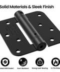 Self Closing Door Hinges 4 Inch Matte Black Spring Loaded Five Eighth Inch Radius Corners Adjustable for Exterior Doors UL Listed