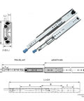 Diagram of Beefy 53mm Steel Drawer Slide Track For Kitchen Cabinets With Ball Bearing Glide And Soft Close, blue zinc finish