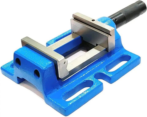Unigrip Drill Press Vise 4 Inch Heavy Duty Cast Iron Machine Tool Vise With Precision Ground Base And Vise Bed, blue and silver