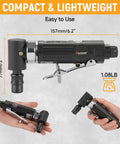 Lightweight One Quarter Inch Air Powered Right Angle Die Grinder Delivers Badass Pneumatic Muscle At Twenty Thousand Rpm in hand.