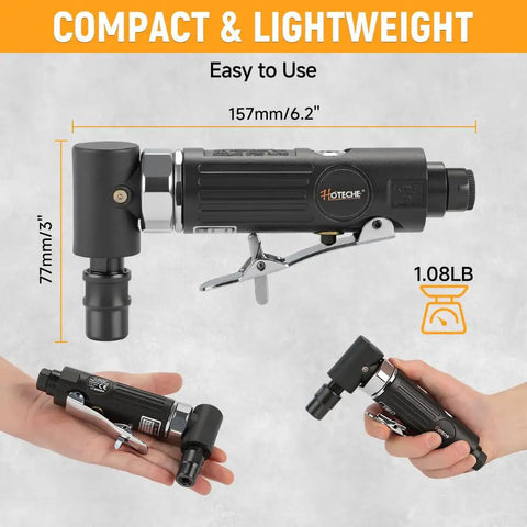 Lightweight One Quarter Inch Air Powered Right Angle Die Grinder Delivers Badass Pneumatic Muscle At Twenty Thousand Rpm in hand.