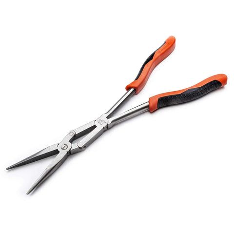 Long Nose Pliers With Serious Reach For Tight Spots, Straight Jaw, Dual-Material Handles, Double Joint Design For Wider Jaw Opening