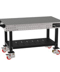Precision Laser Cut Welding Fixture Table 60 X 36 Inches Heavy Duty Rolling Workbench with storage shelf and casters.