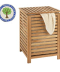 Rugged Wood Laundry Hamper With Lid, durable slatted basket, removable liner bag, rustic walnut finish, sturdy home laundry organizer.