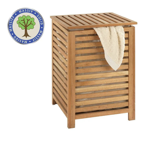 Rugged Wood Laundry Hamper With Lid, durable slatted basket, removable liner bag, rustic walnut finish, sturdy home laundry organizer.