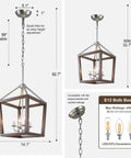 Oak Wood Farmhouse Lantern Pendant Light With Silver Metal Finish, open geometric frame, adjustable height feature shown.