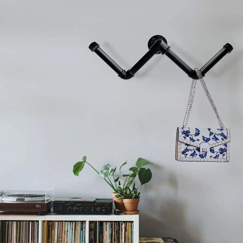 4-Way Malleable Iron Pipe Fittings For 3/4 Inch Pipes Black Painted Vintage DIY Industrial Shelving Hardware with bag hanging
