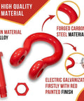 Built Like A Tank Heavy Duty One Point Five Inch Anchor Shackle Forged Carbon Steel Bolt Safety Pin, red finish with pin
