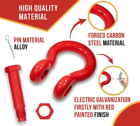 Built Like A Tank Heavy Duty One Point Five Inch Anchor Shackle Forged Carbon Steel Bolt Safety Pin, red finish with pin