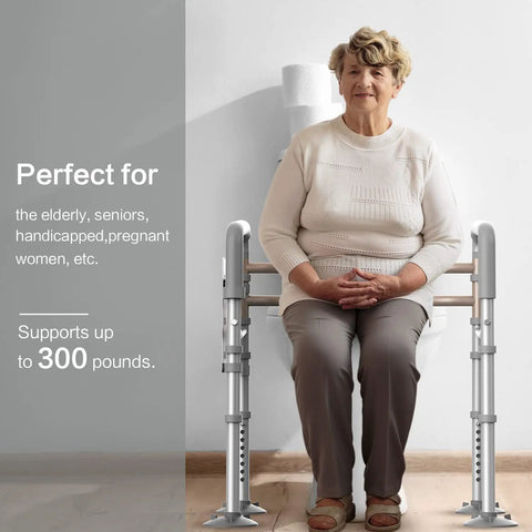 Stand Alone Toilet Safety Rail With Adjustable Width And Height Fits Any Toilet Folding Handrails For Elderly And Disabled