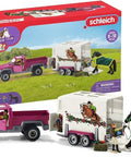 38 Piece Trailer And Truck Transporter Playset With Realistic Horse And Rider Figures Saddle Bridle Hay Bales And Accessories