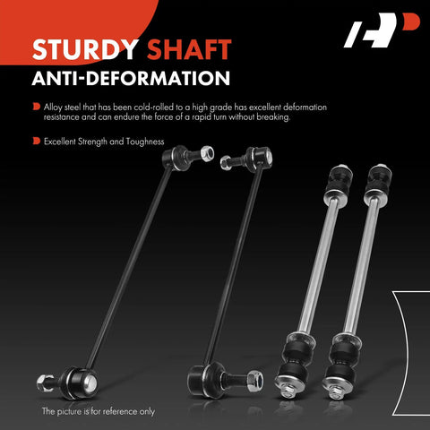 Four Piece Front And Rear Sway Bar Links Kit Stabilizer Links For Chevy Traverse 2009-2017 GMC Acadia 2007-2016 Buick Enclave 2008-2017 Saturn Outlook 2007-2010 showing two front and two rear links against a dark background.