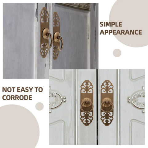 Vintage Brass Pull Handle 3cm by 12cm Cabinet Drawer Knob for Kitchen Wardrobe Door Furniture Replacement Hardware, Classic Retro Style, Easy Install Now shown on white cabinet doors with ornamental backing.