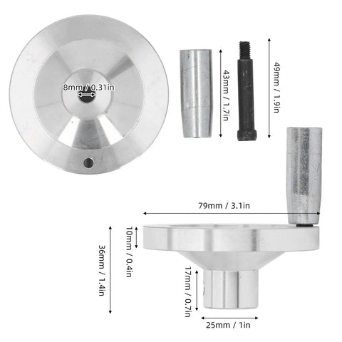 Mini Lathe Handwheel With Handle CNC Aluminum Alloy 79x36mm 8mm Inner Hole Replacement For CJ18 with dimensions displayed