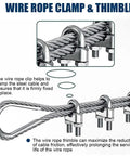 Close-up of wire rope clamp and thimble with Heavy Duty Fifty Foot Three Sixteenth Inch Stainless Steel Wire Rope Kit for securing cables