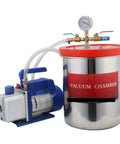Heavy Duty Oil Free Rotary Vacuum Pump Paired With A Rock Solid 2 Gallon Degassing Chamber and pressure gauge for epoxy projects.