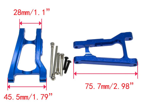 1967 Chevy C10 Drag Slash RC Crawler Front and Rear Suspension Arm Set Aluminum Alloy Upgrade Replacement Blue shown with measurements