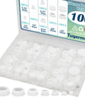Assorted 100 Pack Silicone Hole Plugs Set White Frosted Surface For Round Holes in 4mm to 13mm sizes displayed in a plastic case