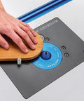 Premium Shop Grade Mid Size Router Lift Kit Featuring Rock Solid Phenolic Table Plate And Slick Quick Swap Snap Lock Ring System for easy adjusting.
