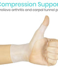 Gel Thumb And Wrist Support Brace For Pain Relief And Swelling Waterproof Cool Wrap on thumb showing compression support