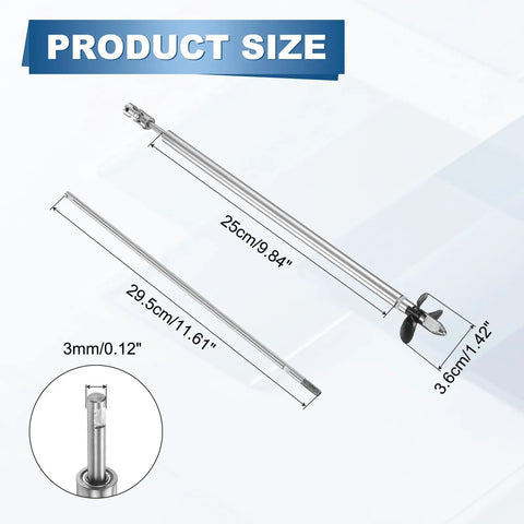 RC Boat Drive Shaft Kit With Three Propellers And A Coupling Joint, 29.5cm Shaft, 25cm Sleeve, 3.6cm Prop Diameter Diagram