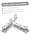 Premium Heavy Duty Barn Door Slider Track Wheel Kit With Smooth Silent Rolling Bearings For Quick Hassle Free Setup and Top Shelf Pantry Bedroom Closet Hardware, showing durable iron rollers.