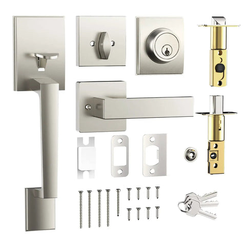 Front Door Lock Set With Adjustable Lever Handle And Deadbolt For Exterior And Interior Entry Satin Nickel Single Cylinder Fits 1 3/8 To 1 3/4 Inch Doors Replaces Old Hardware Dope Modern Style