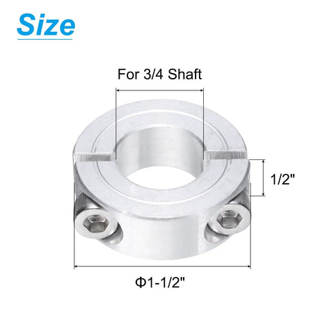 Four Piece Double Split Clamp-On Shaft Collar For 3/4 Inch Shaft, Two-Piece Aluminum Alloy Collar With Set Screw, 1-1/2 Inch Outer Diameter, 1/2 Inch Thick, Rust-Resistant, Lightweight Locking Clamp