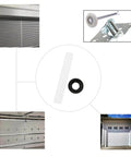 Ten Sets Garage Door Hardware Kit with Static Scroll Wheel Sleeves, roller, shaft nuts, hinges, bearings, and gaskets components layout.