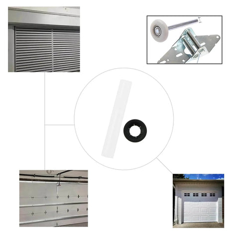 Ten Sets Garage Door Hardware Kit with Static Scroll Wheel Sleeves, roller, shaft nuts, hinges, bearings, and gaskets components layout.