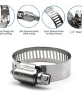 Front view of 25-pack stainless steel hose clamps, 1/4–1/2 in, worm-gear, for pipes and tubing.