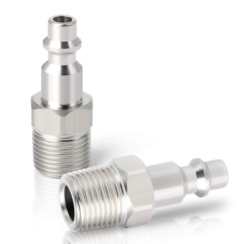 Industrial 3/8-Inch MNPT Male Air Plug, 1/4-Inch Body, High Flow Pneumatic Plug For Air Compressors, 300 PSI Capacity, Nickel Plated Steel