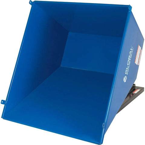 Super Top Notch Heavy Duty Steel Self Dumping Forklift Hopper With Straight Up Bump Release, blue interior view for scrap hauling.